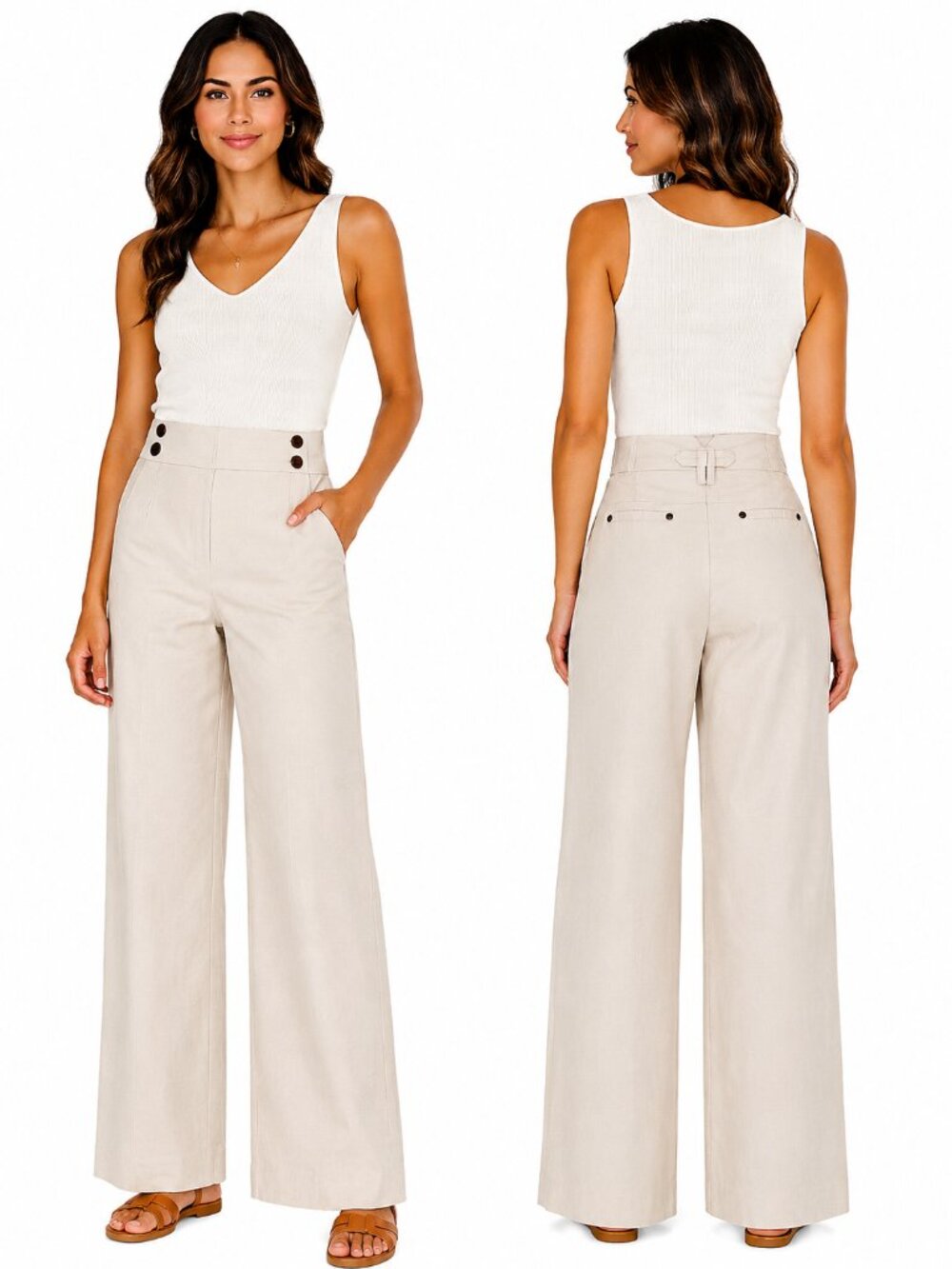 Tristan High Rise Wide Leg Sailor Pants Cream Women's Size